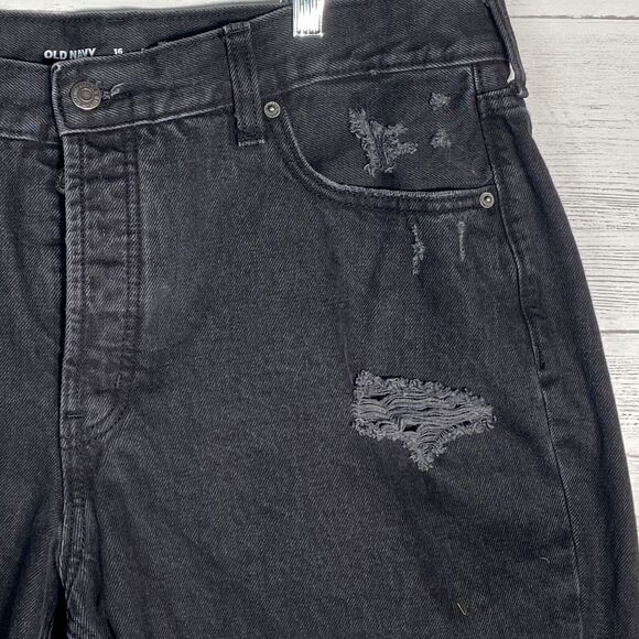 Old Navy High Rise Black Jeans Women’s Sz 16 Slouchy Straight Button Fly - Picture 2 of 6